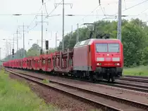 145 050-1 mit einem Ganzzug PKW-Transportwagen  auf dem s�dlichen Berliner Au�enring  bei Diedersdorf am 01. Juni 2013 in Richtung Seddin.