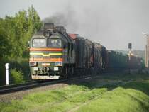 Im Mai waren wir mal wieder in Wei�russland. Im Gegensatz zu Deutschland war das Wetter hier durchweg sch�n, mit Temperaturen von gut 25�C. Am 11.05.2013 gegen 17:30 Uhr begnete uns an einem Bahn�bergang die  2M62 0956  mit einem G�terzug in der N�he von Pinsk auf der Fahrt Richtung Brest. 