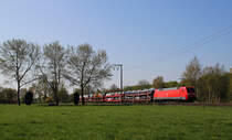 152 016-2 fuhr am 04.05.2013 mit einem Autozug von Osnabr�ck nach Emden, hier bei Eisinghausen.
