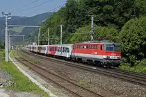 1142.638 verl�sst am 17.06.2013 mit Zug 4012 den Bahnhof Wartberg im M�rztal.