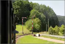 . Bahnidylle - Ausfahrtsignal am Bahnhof F�tzen in Richtung Weizen. Vormittagsfahrt der Sauschw�nzlesbahn am 16.03.2013 (Matthias)