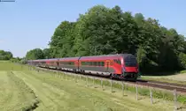 RJ 69 (M�nchen Hbf-Wien Westbahnhof) mit Schublok 1116 214-6 bei Vogl 28.5.13
