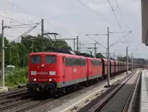 151er Doppeltraktion gef�hrt von RailioN 151 119 vor DB 151 110 mit einem Zug Selbstentladewagen in Richtung Hamburg; Winsen (Luhe), 22.06.2013
