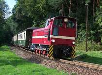 Diesellok 199 013 f�hrt am 17.09.2006 mit Drei-Wagen-Zug von Kurort Oybin nach Zittau kurz vor der Haltestelle Kurort Oybin Niederdorf.