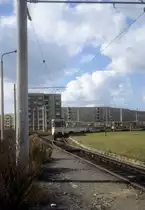 Rostock RSAG SL 4 (T6A2 603) Haltepunkt Dierkow am 21. September 1991. - Die 2,4 km lange Strecke vom Dierkower Kreuz bis zum S-Bahnhaltepunkt Rostock-Dierkow wurde am 15. Dezember 1988 er�ffnet. 