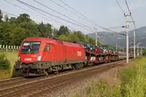 1116 027 mit EN465 am 10.07.2013 in Oberaich. Dieser Zug wird derzeit wegen der Ennstalsperre �ber die Tauernbahn und K�rnten umgeleitet und erh�lt dadurch ca. 80 Minuten Versp�tung.