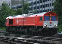 Die Class 66 DE6308  Anja  von Crossrail kommt als Lokzug aus Montzen(B) und f�hrt in Aachen-West ein in der Abendd�mmerung am 22.6.2013.