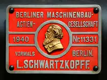 Das Fabrikschild der 01 1075 der Stoom Stichting aus Rotterdam am 14.07.2013.