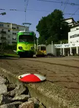 Zum Bad Herrenalber Bahnhofsfest 2013 war der TSNV mit seinen Schmuckst�cken Tw 12 und 115 angereist. Tw 12 f�hlte sich dabei sehr heimisch, denn er verweilte im Endbahnhof seiner ehemaligen Stammstrecke. So gesehen am 14.07.2013, auf Gleis 1a und b ind RHLB.