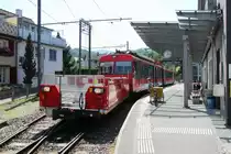 Soeben eingefahren der Zug aus Gais/AR in den Bhf.Altst�tten-Stadt.Vorne ein Velowagen.16.07.13