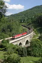 Herrliches Motiv auf den H�llgraben-Viadukt: 1144.216+258 mit GAG-47363 am 17.7.13