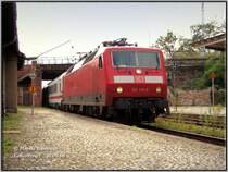 120 135 kommt mit EC176 aus Prag �ber die Umleitungsstrecke durch Falkenberg(Elster) unterer Bahnhof. 16.09.06