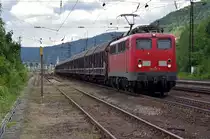 139 287 der Bayernbahn mit dem Henkel-/Schwarzkopfzug am 13.08.2013 in Gem�nden am Main gen W�rzburg. 