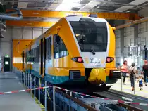 17. August 2013 - Ein GTW 2/6 der ODEG in der ODEG-Werkstatt abgestellt.