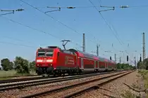 Einfahrt von 146 111-0  Baden-W�rttemberg erfahren  (BW Freiburg) am Mittag des 13.06.2013 mit einem RE von Offenburg nach Basel Bad Bf in den Bahnhof von Orschweier gen Freiburg.