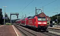 Ausfahrt am 16.06.2013 von 146 111-0  Baden-W�rttemberg erfahren  (BW Freiburg) als RE 26508 von Basel Bad Bf nach Offenburg aus Denzlingen.