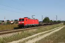 185 195 mit einem Stahlzug am 06.08.2013 bei Osterm�nchen.
