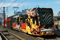 4111 mit neuer Ganzreklame  Flamme K�chen + M�bel  an der Haltestelle Poller Kirchweg am 19.08.2013. Dies ist nun das sechste Fahrzeug im neuen  Flamme (n)-Inferno.