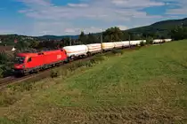 1116 181  Hanspeter  mit Kesselwagenganzzug, am 31.08.2013 zwischen Hofstatt und Neulengbach Stadt in Richtung Westen.
