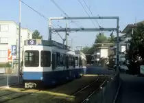 Z�rich VBZ Tram 9 (Be 2/4 2418) Schwamendingen, Saatlenstrasse am 20. Juli 1990.