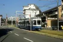 Z�rich VBZ Tram 9 (Be 4/6 2082) Schwamendingen / Winterthurerstrasse am 20. Juli 1990.