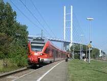 RE 13010 Sassnitz-Rostock hat mit erreichen der Station Stralsund R�gendamm das Festland,am 06.September 2013,erreicht.Flirt war der 429 027.