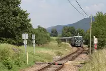 �GEG 2050.05 am 31.August 2013 mit dem N�VOG R 16952 kurz vor dem Bf. Emmersdorf an der Donau beim Strecken-Km. 33,8. 
