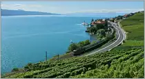 Verschiedene Reisem�glichkeiten kreuzen sich bei Rivaz am Genfersee: W�hrend der IR 1721 die Reisenden ins Wallis bringt, f�hrt das Dampschiff  La Suisse  gem�tlich nach Lausanne.
(09.09.2013)