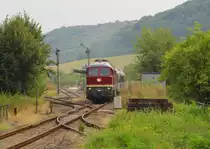 LEG 132 158-7 mit dem DPE 75910 von Profen nach Karsdorf, am 08.09.2013 bei der Ausfahrt in Laucha (Unstrut). Der Sonderzug brachte Besucher zum 80. Winzerfest nach Freyburg und f�hrt hier zur Abstellung nach Karsdorf.