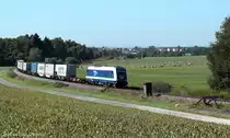 223 152 mit ihrem Containerzug nach Wiesau am 6.9.13 in Thans��