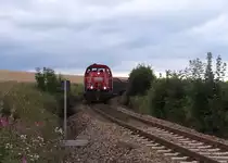 Geschafft haben es die beiden Gravitas 261 088 und 261 063 ihren Stammholzzug �ber den Scheitelpunkt der Strecke zu wuchten.
Geschafft haben wir es, obwohl ungewollt, den Zug ein zweites Mal zu erwischen.
Nach unserem Besuch in Wurzbach machten wir uns auf den Heimweg und statteten dem Bahn�bergang zwischen Unterlemnitz und Bad Lobenstein einen Besuch ab.
Die Schranken schlossen sich und ein lautes Dieselbrummen lie� auf einen G�terzug schlie�en.
Ab Unterlemnitz befahren die Z�ge in Richtung (Bad) Lobenstein und Blankenstein die Bahnstrecke 6683 Triptis - Ziegenr�ck - Unterlemnitz - Blankenstein -(Marxgr�n).
Ab Unterlemnitz (Keilbahnhof) wird in Richtung Ziegenr�ck noch bis Ebersdorf-Friesau gefahren, zur Firma Klausner Holz.
Dort k�nnte auch unser Zug hinfahren. Dazu m� er aber zun�chst nach (Bad) Lobenstein zum Kopf machen.
13.08.2013