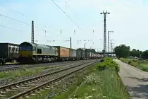 Ein seltener Gast auf der Rheintalbahn: CL66-PB20, die derzeit an Crossrail vermietet ist, war am 06.08.13 mit einem KLV-Zug von Basel Rbf gen Norden unterwegs. Hier ist die Fuhre in M�llheim (Baden) zu sehen.