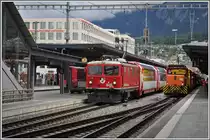 GlacierExpress 902 mit Ge 4/4 1 695  Silvretta  und Ge 3/3 215 in Chur. (10.09.2013)