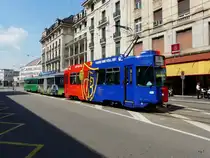 BVB - Tram Be 4/4 490 mit 2 Anh�nger unterwegs auf der Linie 1 in Basel am 31.08.2013