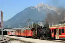 Dampflok 4 (Krauss & Co. – Linz; Baujahr 1909) der Zillertaler Verkehrsbetriebe AG mit Zug 211 Jenbach-Mayrhofen auf Jenbach Zillertalbahn am 2-8-2013.