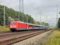 101 053-7 mit einem EC in Richtung Prag / Budapest am 16. September 2013 in H�he  Diedersdorf auf dem s�dlichen Berliner Au�enring.