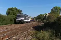 Am 24.09.2013 ging es nach Domfessel, zur Strecke Mommenheim - Sarreguemines.
Der Sonnenstand reichte noch f�r den ersten Lok bespannten Abendzug aus.
SNCF BB 67521 rauscht mit dem Zug durch den ehemaligen Bahnhof Domfessel und bringt den Zug nach Saargem�nd.
Hier in Domfessel halten keine Z�ge mehr und die Zeit ist stehen geblieben.
Aber zwei Ortschaften weiter, in Oermingen, da hat zum Teil die moderne Bahn eine Visitenkarte hinterlassen, dort gibt es sogar eine elektronische Anzeige f�r die Abfahrt der Z�ge. Ligne 161 000 Mommenheim - Sarreguemines.
Vielen Dank an den Lokf�hrer f�r den freundlichen Gru�