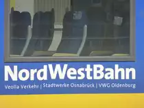 Aufschrift f�r die NordWestBahn in D�sseldorf Hbf am 20.08.2013.