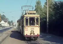 Flensburg St�dtische Strassenbahn: Sonderfahrt mit dem Triebwagen 35 + dem Beiwagen 103. Die Wagen halten an der Endstelle Ostseebadweg am 8. Oktober. 1972.