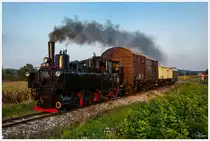 Dampflok 298.56 f�hrt auf der Stainzerbahn, mit einem aufgeschemelten G�terzug von Kraubath nach Stainz. 
Herbersdorf 25.09.2013