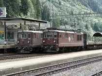 BLS - Re 4/4 163 und Re 4/4 193 vor Autoz�gen im Bahnhof Goppenstein am 07.09.2013