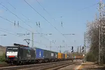 MRCE Dispolok/ERS Railways ES 64 F4-999 am 20.4.13 mit einem Containerzug in Unkel.