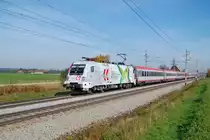 1116 130 ist am 20.10.2013 mit dem IC 548  Erlebnisregion Tennengau 
bei Marchtrenk �ber die Westbahn gerauscht.