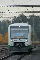 ~~Kabelsalat~~ VT 50  Regio-Shuttle  der Vogtlandbahn aus Cheb nach Adorf (Vogtland) bei der Einfahrt in Franti�kovy L�zně.