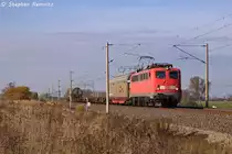 139 313-1 DB Schenker Rail Deutschland AG mit einem gemischtem G�terzug in Vietznitz und fuhr in Richtung Nauen weiter. 22.10.2013