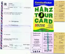 So unterschiedlich wie das Aussehen sind auh die Preise.
Eine HARZ TOUR CARD f�r 34 � berechtitg zur Nutzung des gesamten  �PNV im Harz f�r 3 Tage , f�r 17 km von Radebeul nach Moritzburg werden 13 � f�llig.
Einescannte Fahrkarten 27.10.2013  09:45 gescannt. 