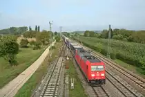 185 241-7 mit einem KLV-Zug gen S�den am fr�hen Nachmittag des 28.09.13 an der Nordspitze des Bahnhofs M�llheim (Baden).