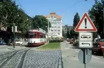 Freiburg im Breisgau VAG SL 5 (GT4 110) Z�hringen, Z�hringer Strasse im Juli 1990.
