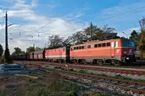 1142 623 und 1144 259 sind mit einem G�terzug durch Wien Oberlaa in Richtung Wien Kledering unterwegs. Die Aufnahme entstand am 21.10.2013.