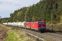 MEG Lok 604 und eine 155 mit dem MEG Zementzug DGS 99646 nach Regensburg Ost bei Hagenb�chach (29.10.2013)